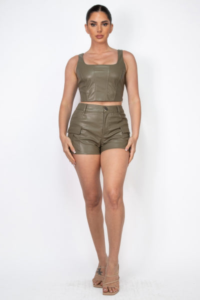 Faux Leather Cargo Mini Shorts