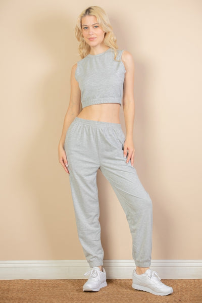 French Terry Elastic Waist Tank Top & Joggers Set
