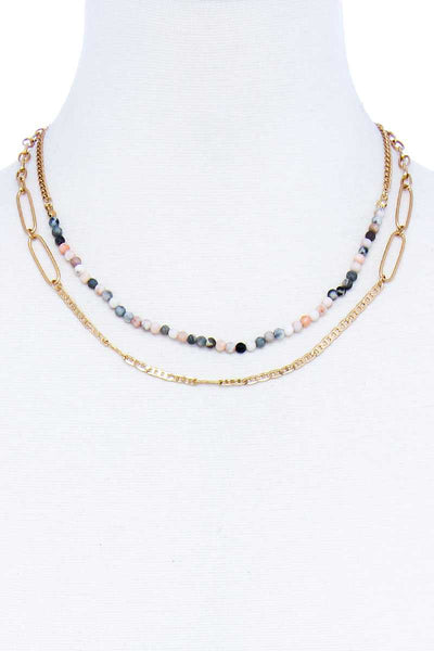Double Layer Beaded And Chain Necklace
