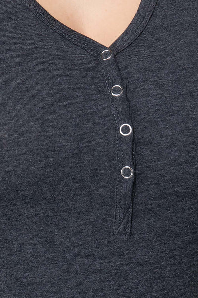Short Slv V-neck Henley Knit Top