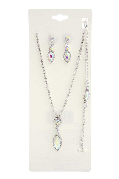 Marquise Shape Rhinestone Bracelet Necklace Set