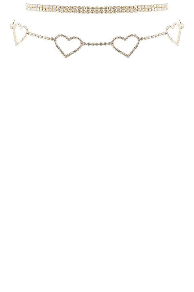 Rhinestone 5 Heart Choker Necklace