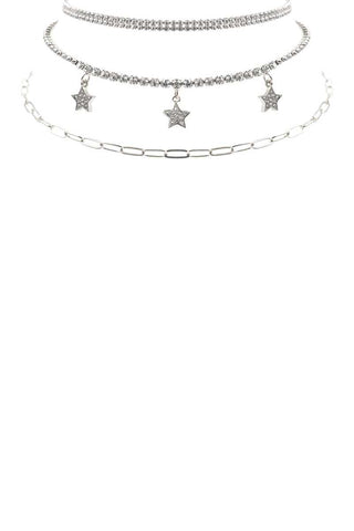 Rhinestone Star Charm 3 Layered Necklace