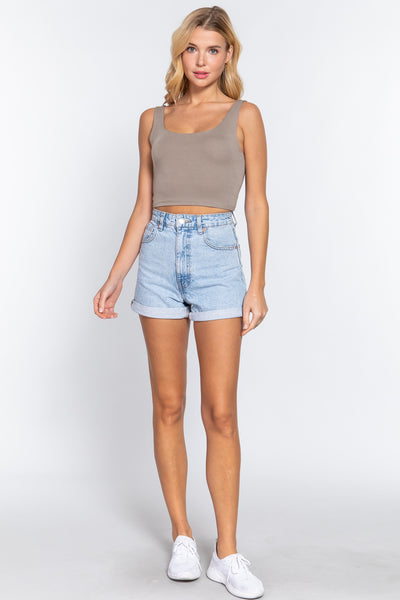 Scoop Neck 2 Ply Crop Tank Top