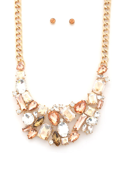 Teardrop Rectangle Shape Rhinestone Statement Necklace