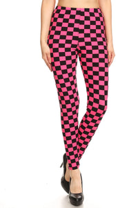Checkered Printed High Waisted Leggings In A Fitted Style, With An Elastic Waistband