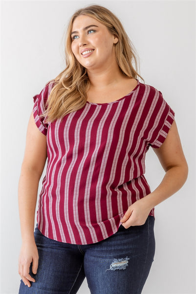 Plus Striped Short Sleeve Relax Top