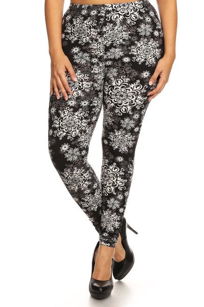 Plus Size Abstract Print, Full Length Leggings In A Slim Fitting Style With A Banded High Waist